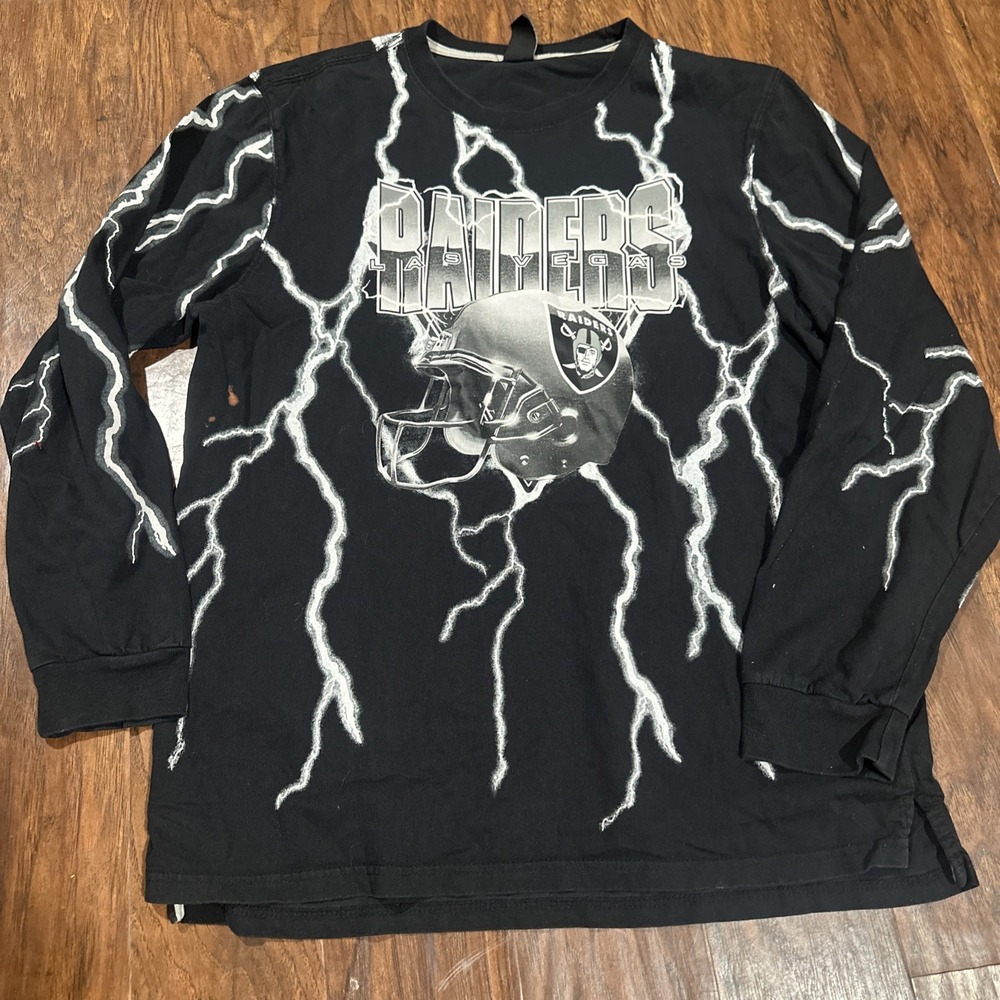 Las Vegas Raiders NFL Team Lightning Long Sleeve mens black T shirt Size L